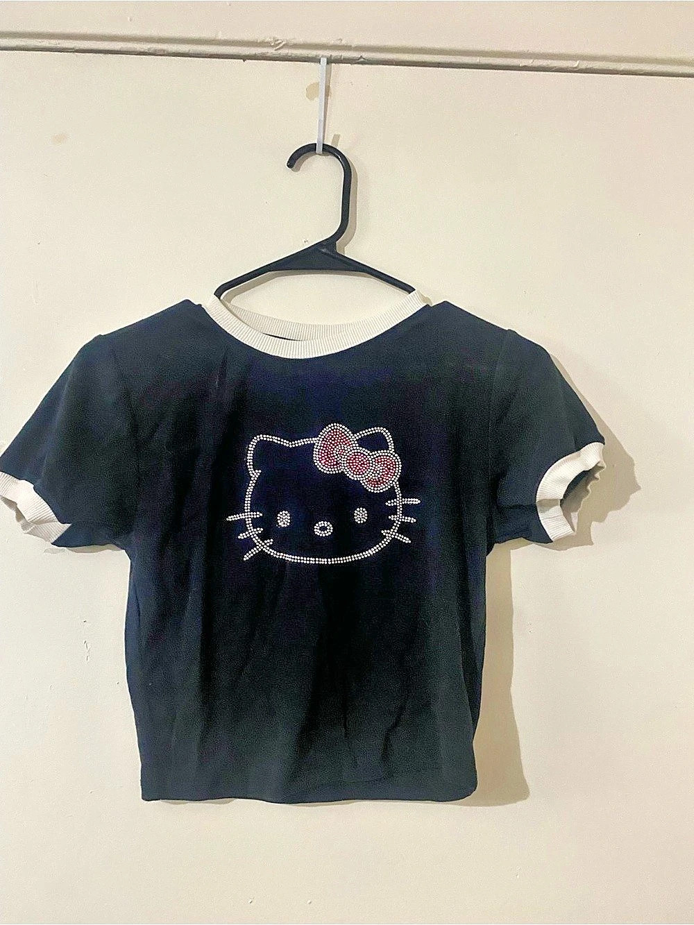 Sanrio Hello Kitty Rhinestone Contrast Ringer T-Shirt